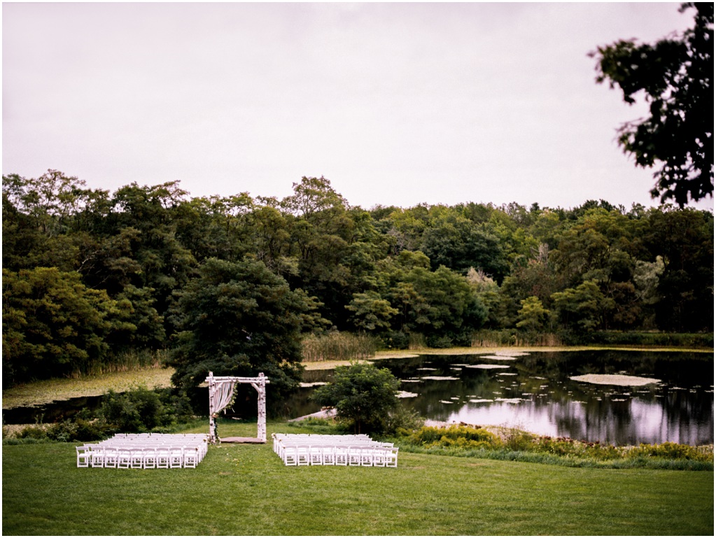A view of the ceremony area set up by the lake